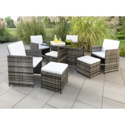 21tlg. Polyrattan-Sitzgruppe CUBO mit klappbare Rückenlehnen - platzsparendes Würfelsystem
