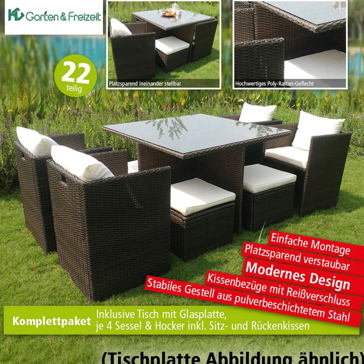 22tlg. Polyrattan-Sitzgruppe Gartenmöbel Rattan-Set