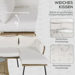 3 tlg. Rattan Gartenmöbel-Set, Sitzgruppe mit Kissen, Sitzgarnitur Stahl Kaffee