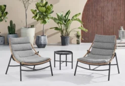 3tlg. Rattan Gartenset mit Sitzkissen HGS52-GRA, grau