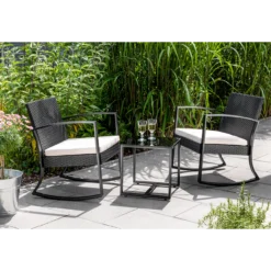 5tlg. Rattan Schaukelstuhl Set - Balkonset schwarz