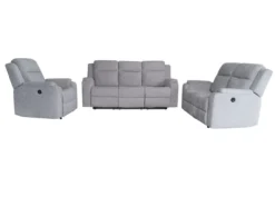 3tlg. Relaxsofa-Set aus Chenille - Hellgrau