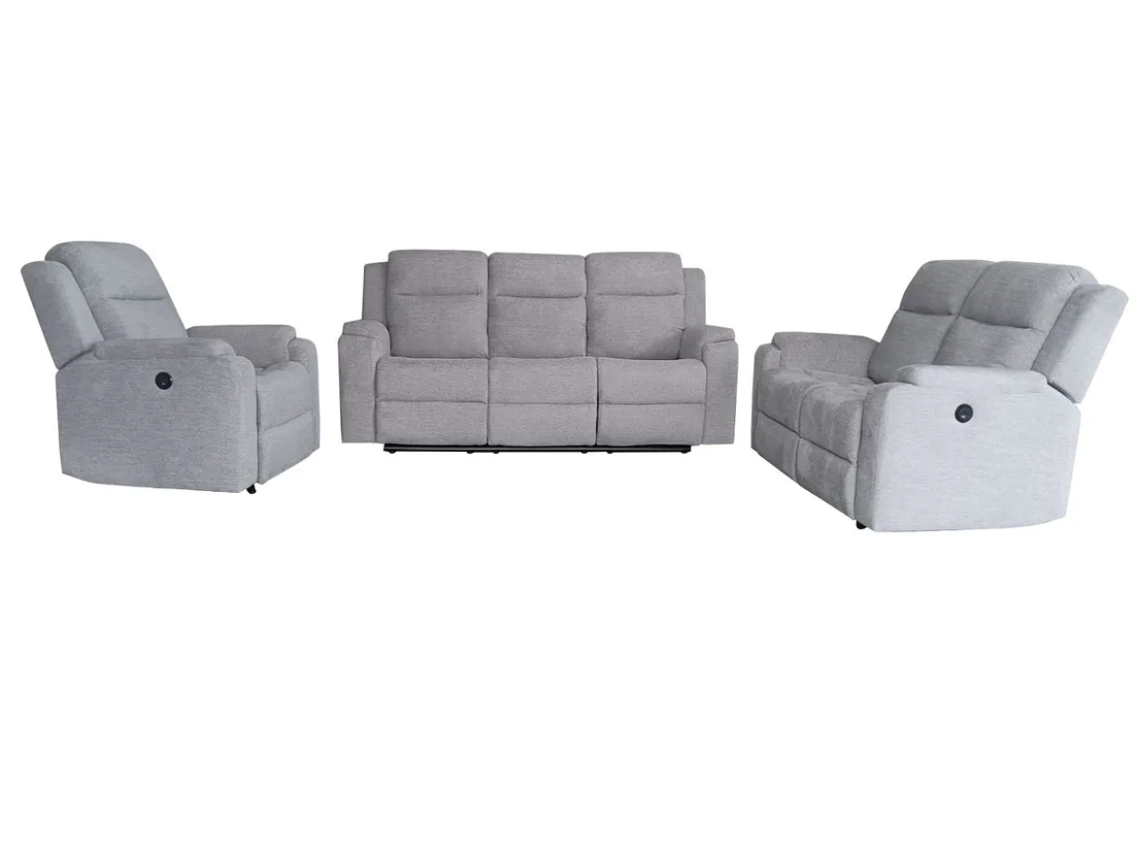3tlg. Relaxsofa-Set aus Chenille - Hellgrau