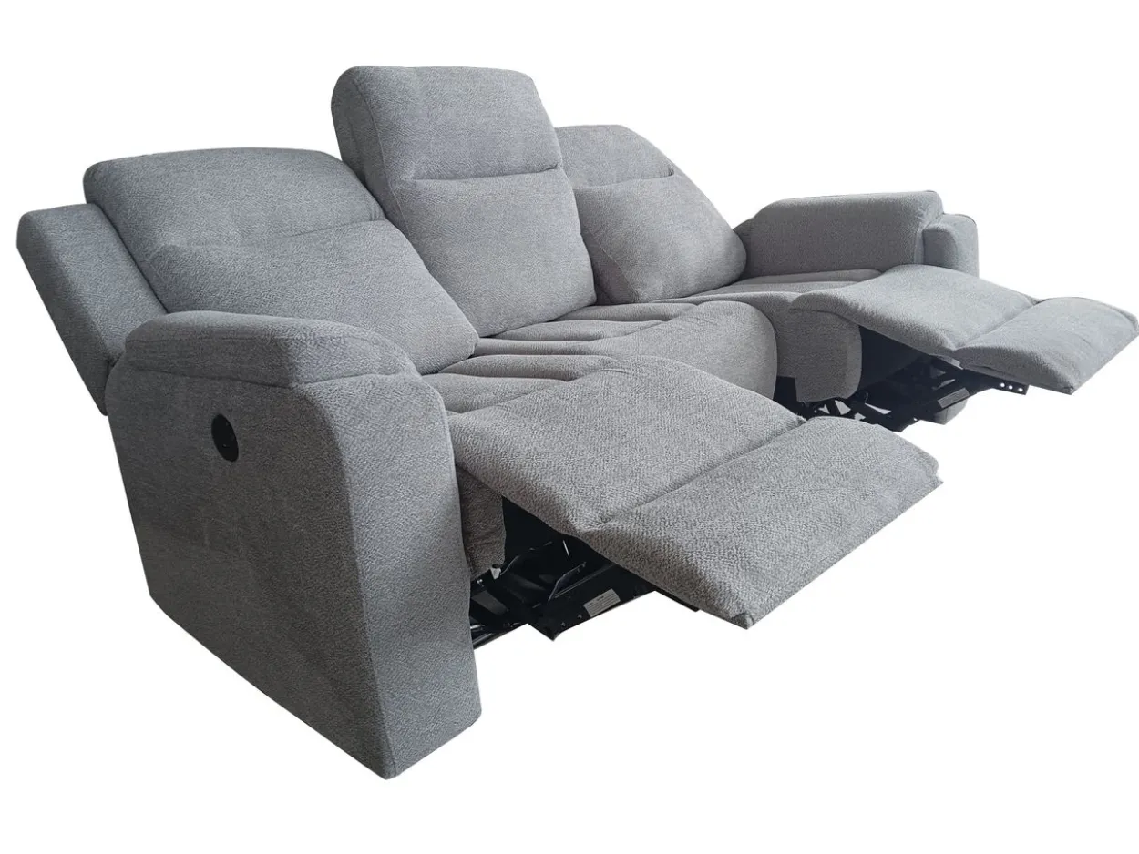 3tlg. Relaxsofa-Set aus Chenille - Hellgrau