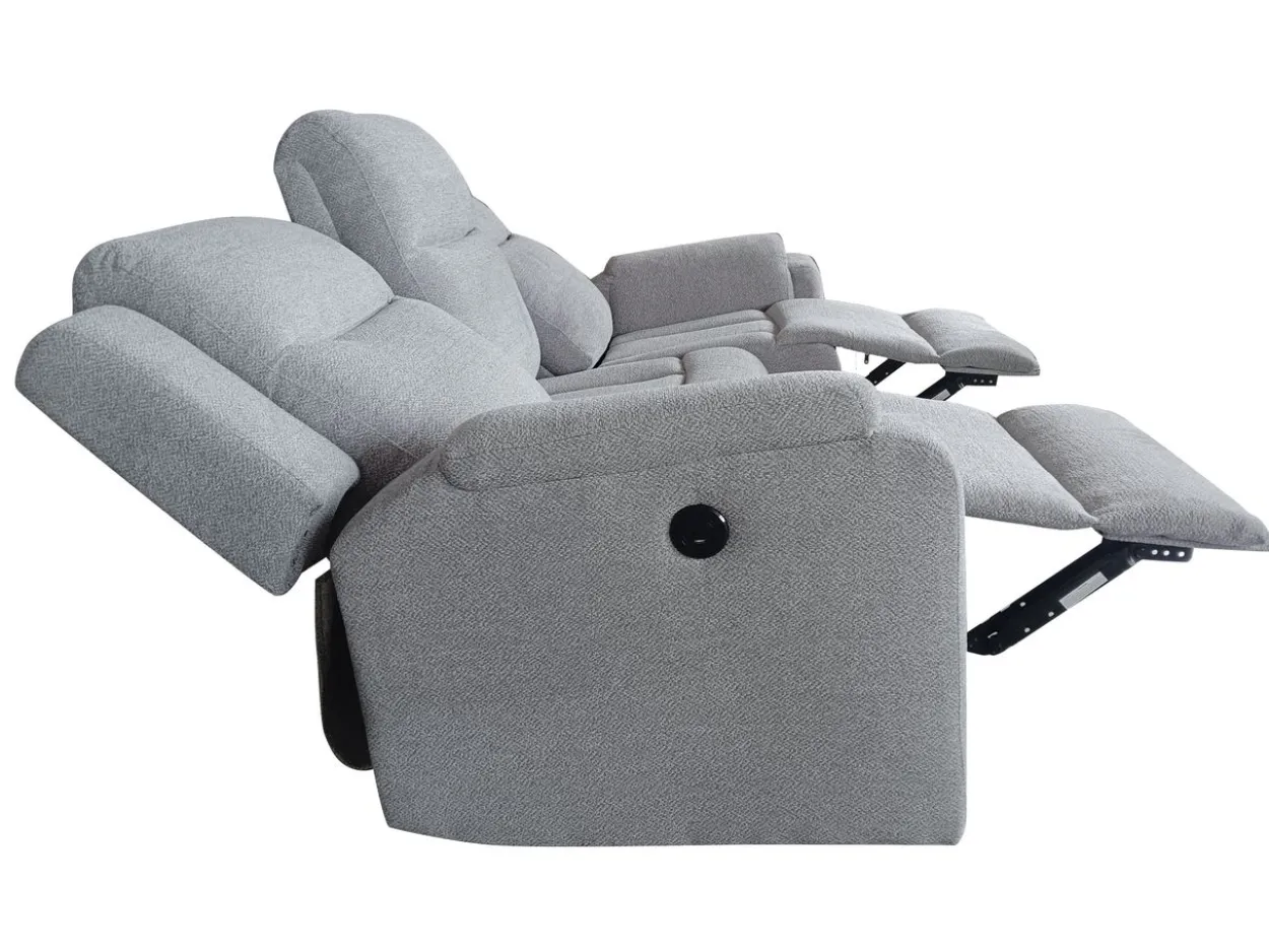 3tlg. Relaxsofa-Set aus Chenille - Hellgrau