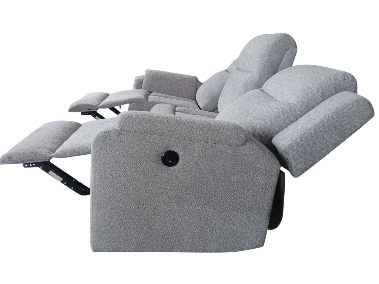 3tlg. Relaxsofa-Set aus Chenille - Hellgrau