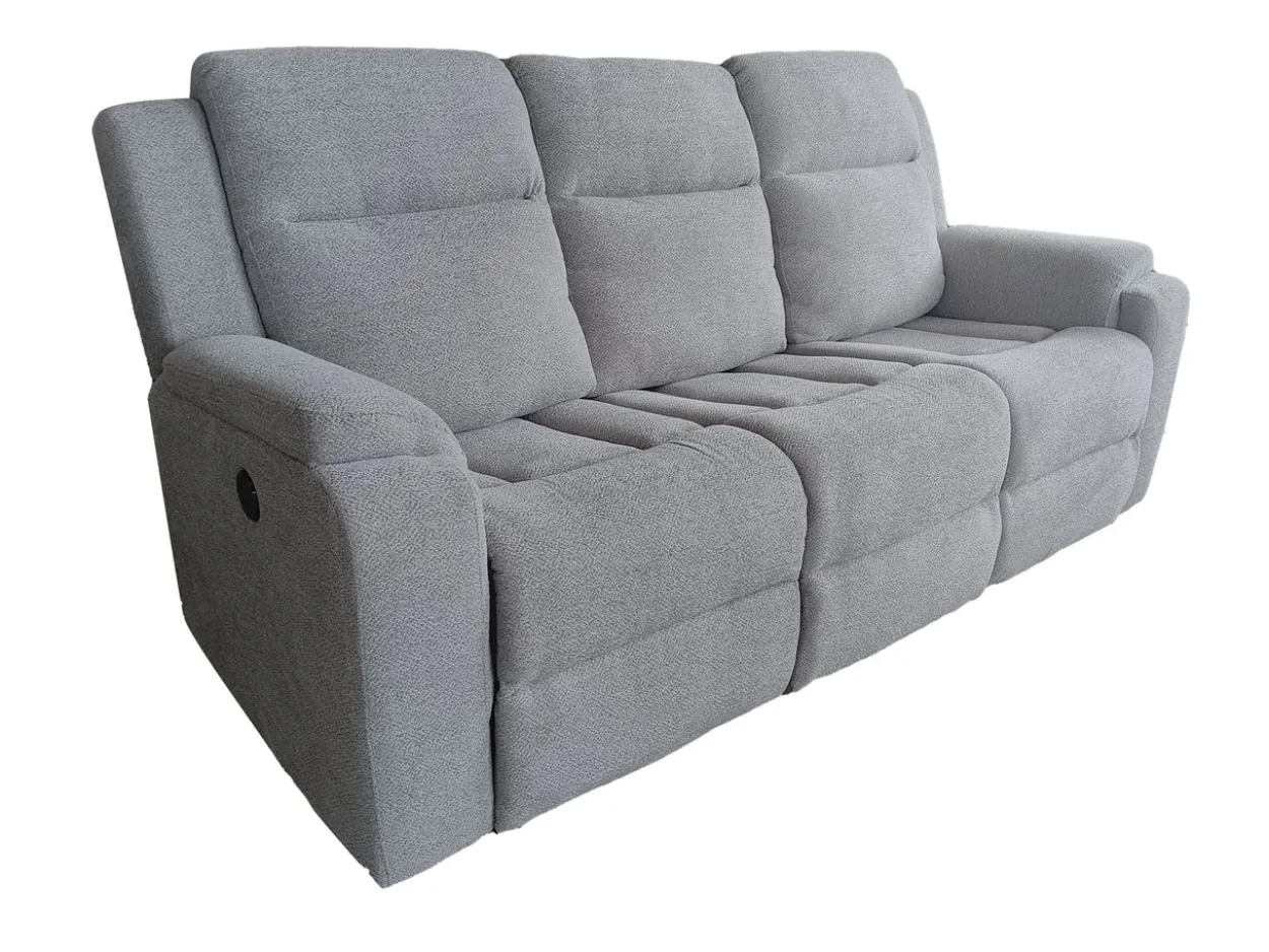 3tlg. Relaxsofa-Set aus Chenille - Hellgrau