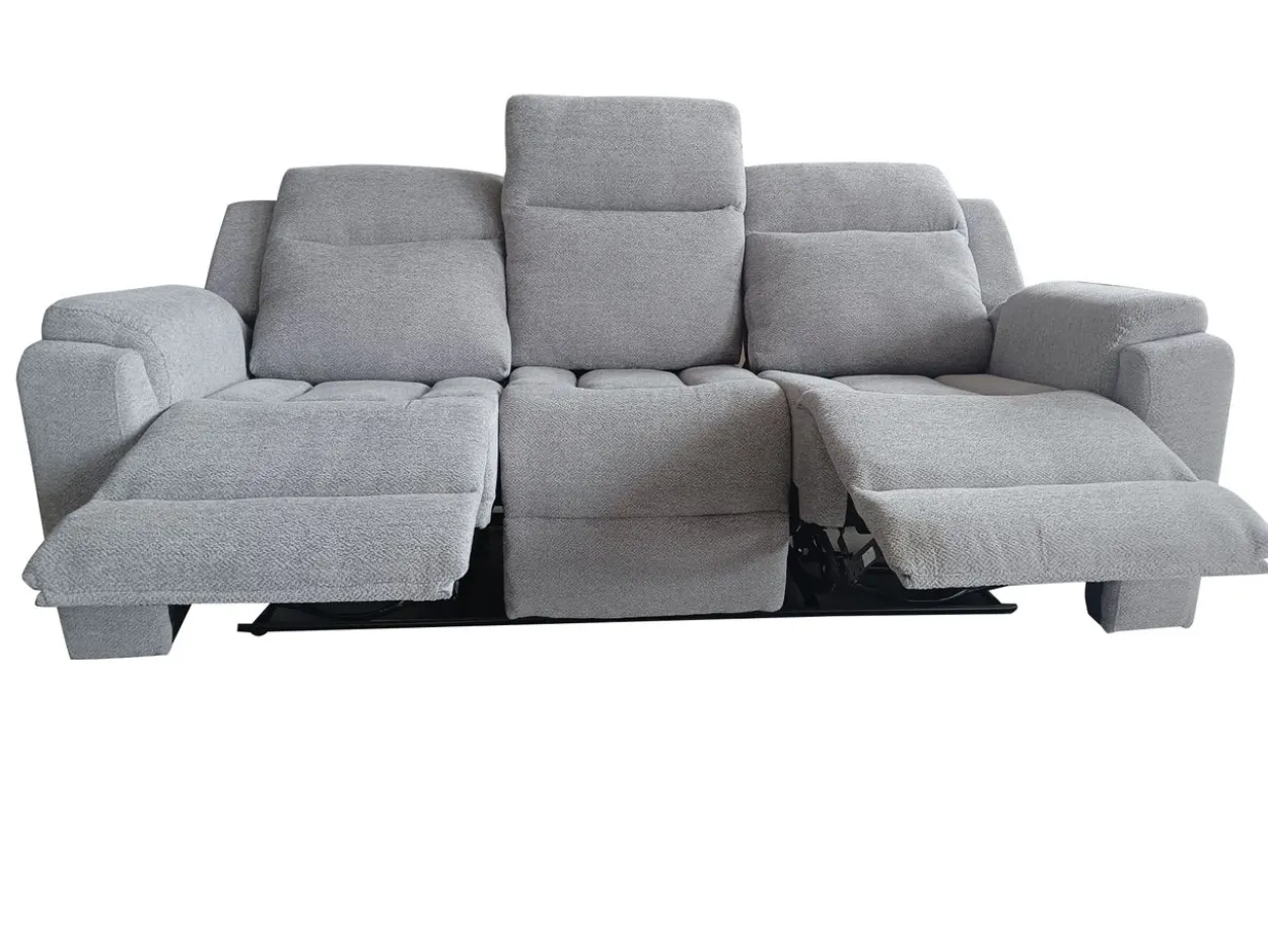 3tlg. Relaxsofa-Set aus Chenille - Hellgrau