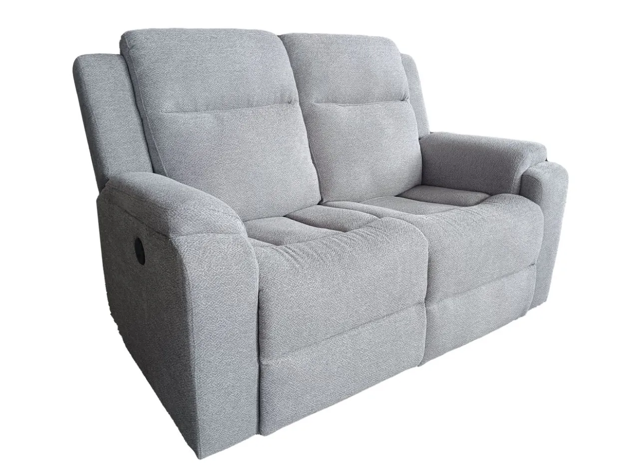 3tlg. Relaxsofa-Set aus Chenille - Hellgrau