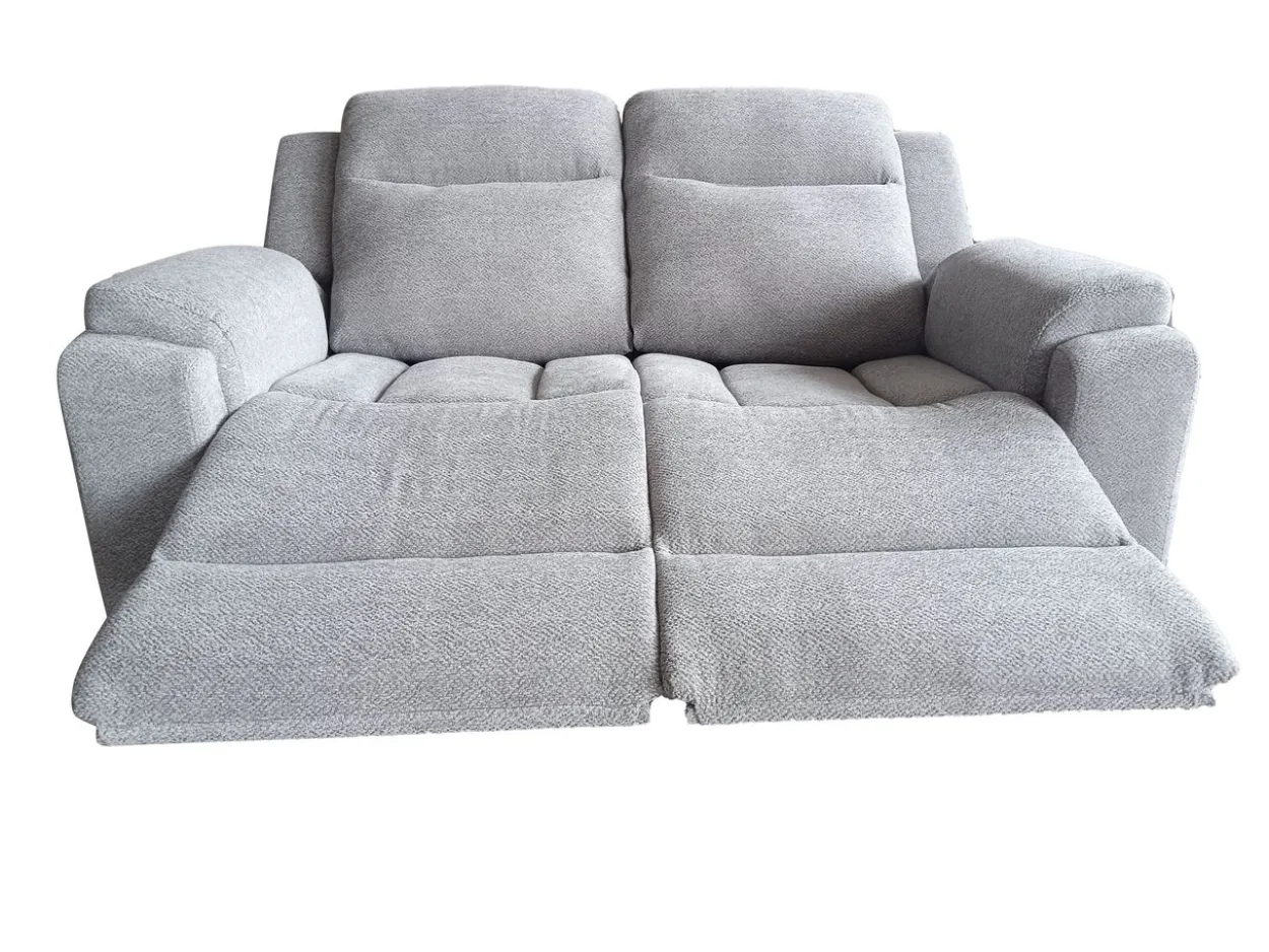 3tlg. Relaxsofa-Set aus Chenille - Hellgrau