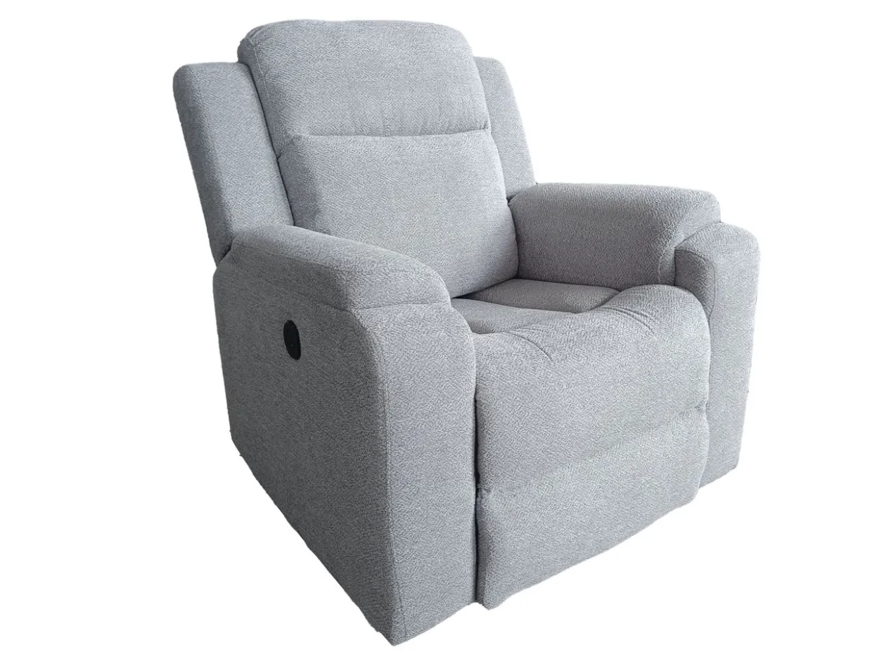 3tlg. Relaxsofa-Set aus Chenille - Hellgrau