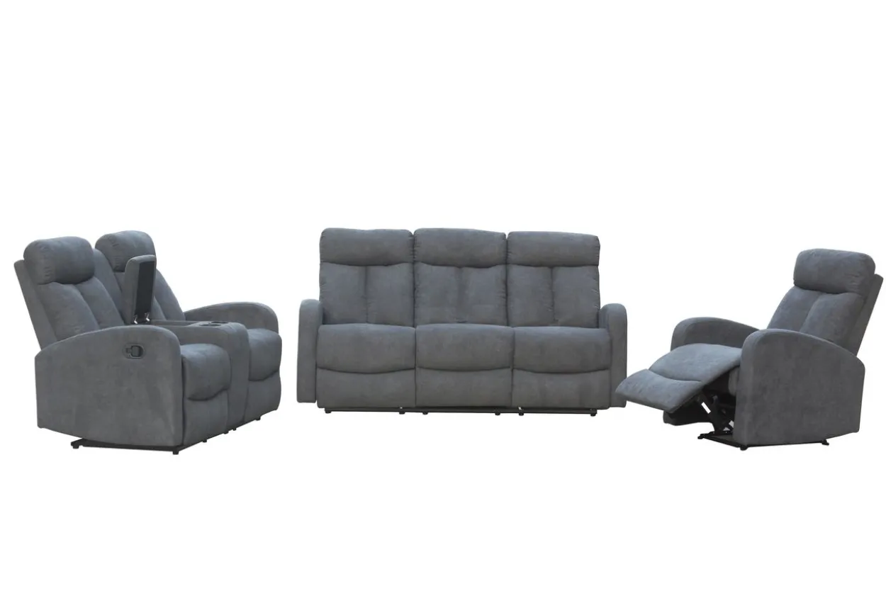 3tlg. Relaxsofa-Set mit 5 Relaxfunktionen - Grau