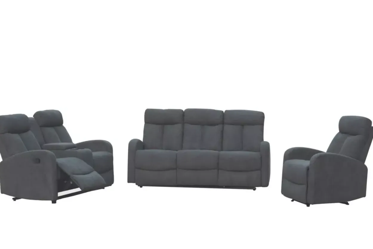 3tlg. Relaxsofa-Set mit 5 Relaxfunktionen - Grau
