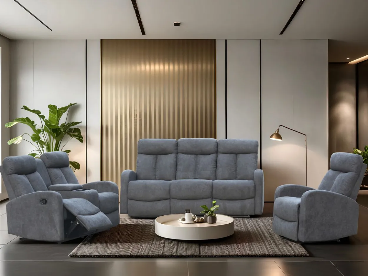 3tlg. Relaxsofa-Set mit 5 Relaxfunktionen - Grau