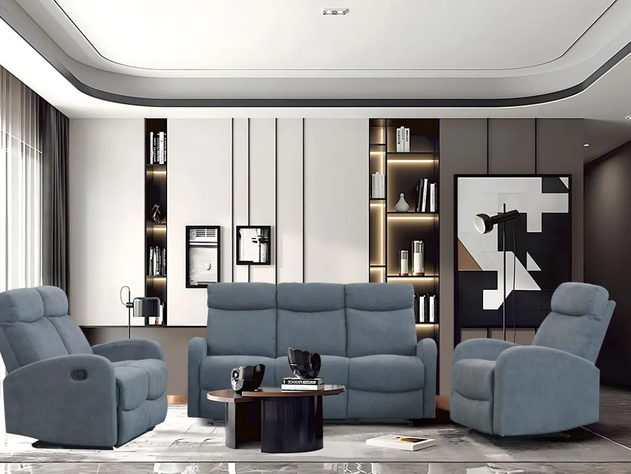 3tlg. Relaxsofa-Set mit 5 Relaxfunktionen - Dunkelgrau