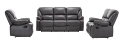 3tlg. Relaxsofa-Set mit Relaxfunktionen in Lederoptik - Grau