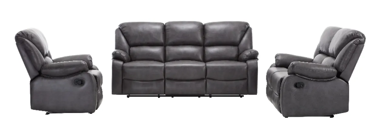 3tlg. Relaxsofa-Set mit Relaxfunktionen in Lederoptik - Grau