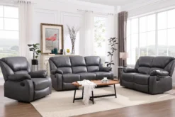 3tlg. Relaxsofa-Set mit Relaxfunktionen in Lederoptik - Grau