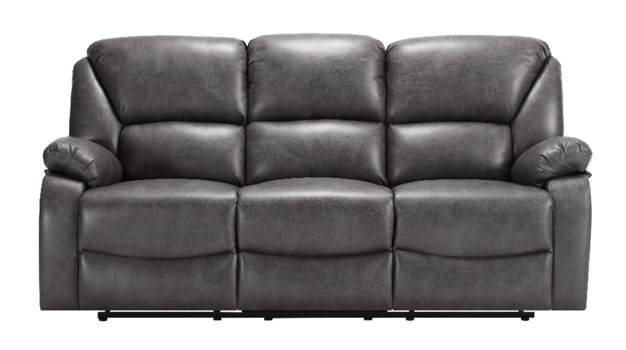 3tlg. Relaxsofa-Set mit Relaxfunktionen in Lederoptik - Grau