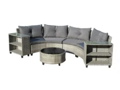 15tlg. runde Garten-Sofagarnitur Loungeset mit 2 Seitenablagen - Grau