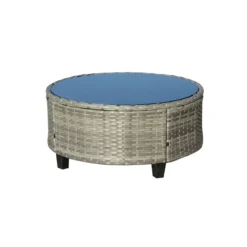 15tlg. runde Garten-Sofagarnitur Loungeset mit 2 Seitenablagen - Grau