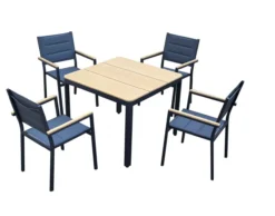 5tlg. Sitzgruppe mit Tisch & 4 Stapelstühlen aus Aluminium - Schwarz/Braun