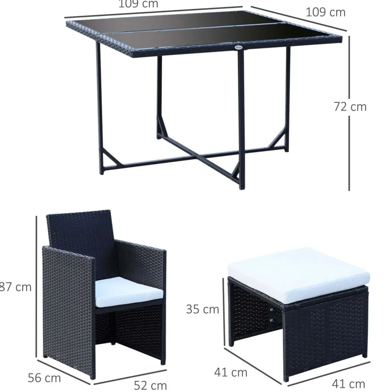 9 tlg. Sitzgruppe Polyrattan Gartenset Sitzgarnitur Schwarz
