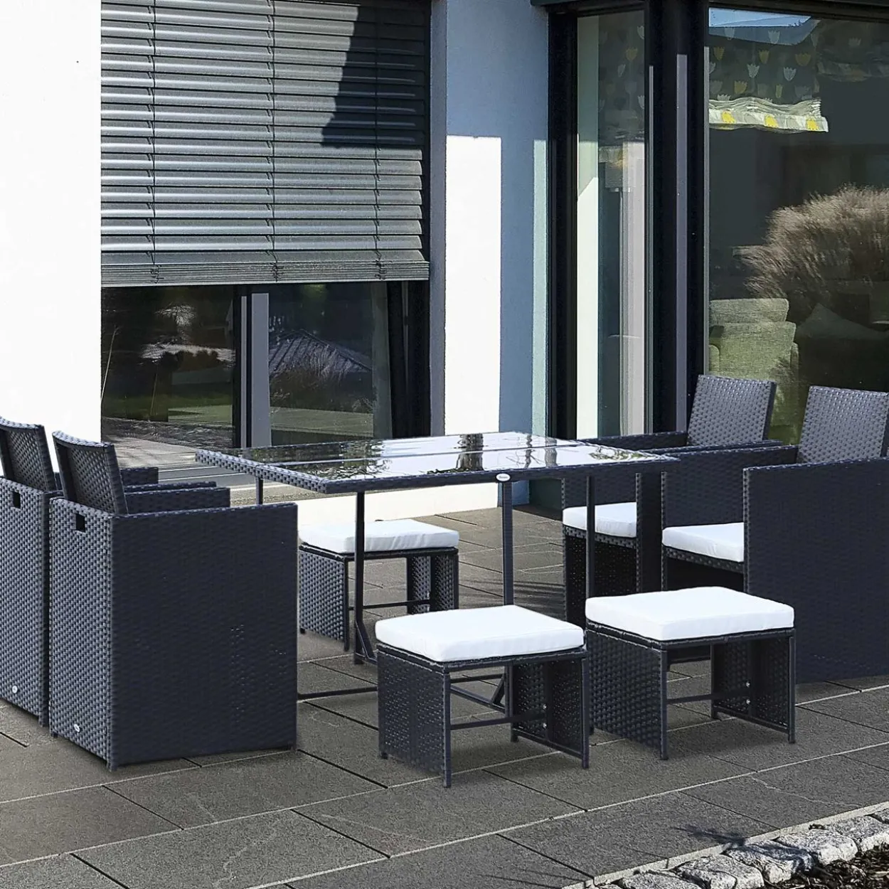 9 tlg. Sitzgruppe Polyrattan Gartenset Sitzgarnitur Schwarz