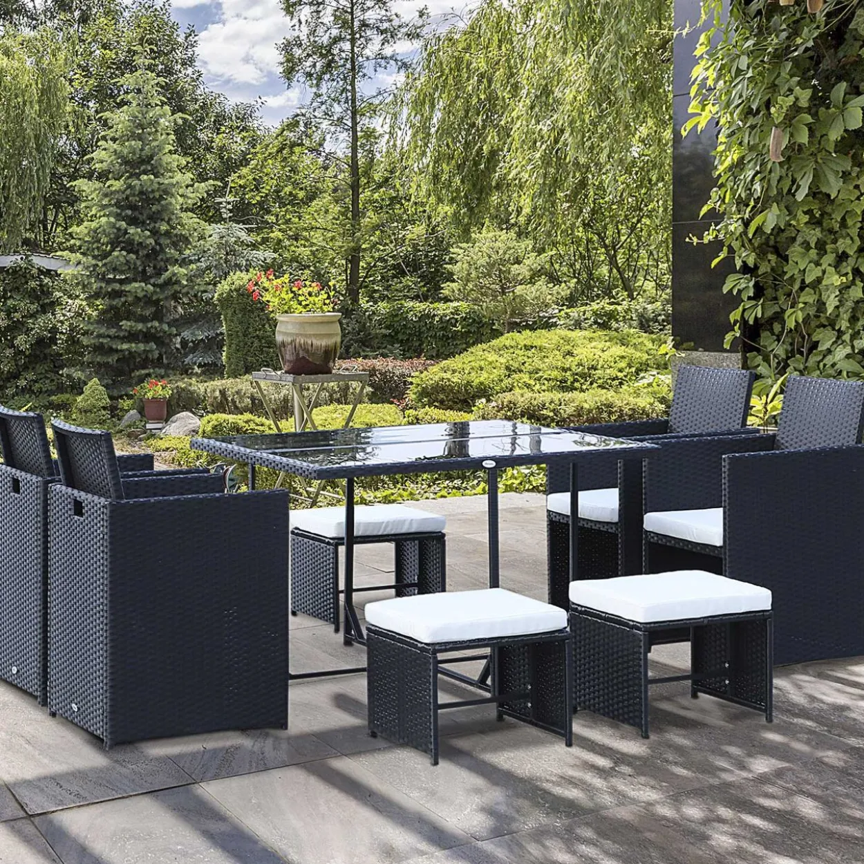 9 tlg. Sitzgruppe Polyrattan Gartenset Sitzgarnitur Schwarz