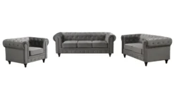 3tlg. Sofa-Set gepolstert aus Samtstoff - Grau