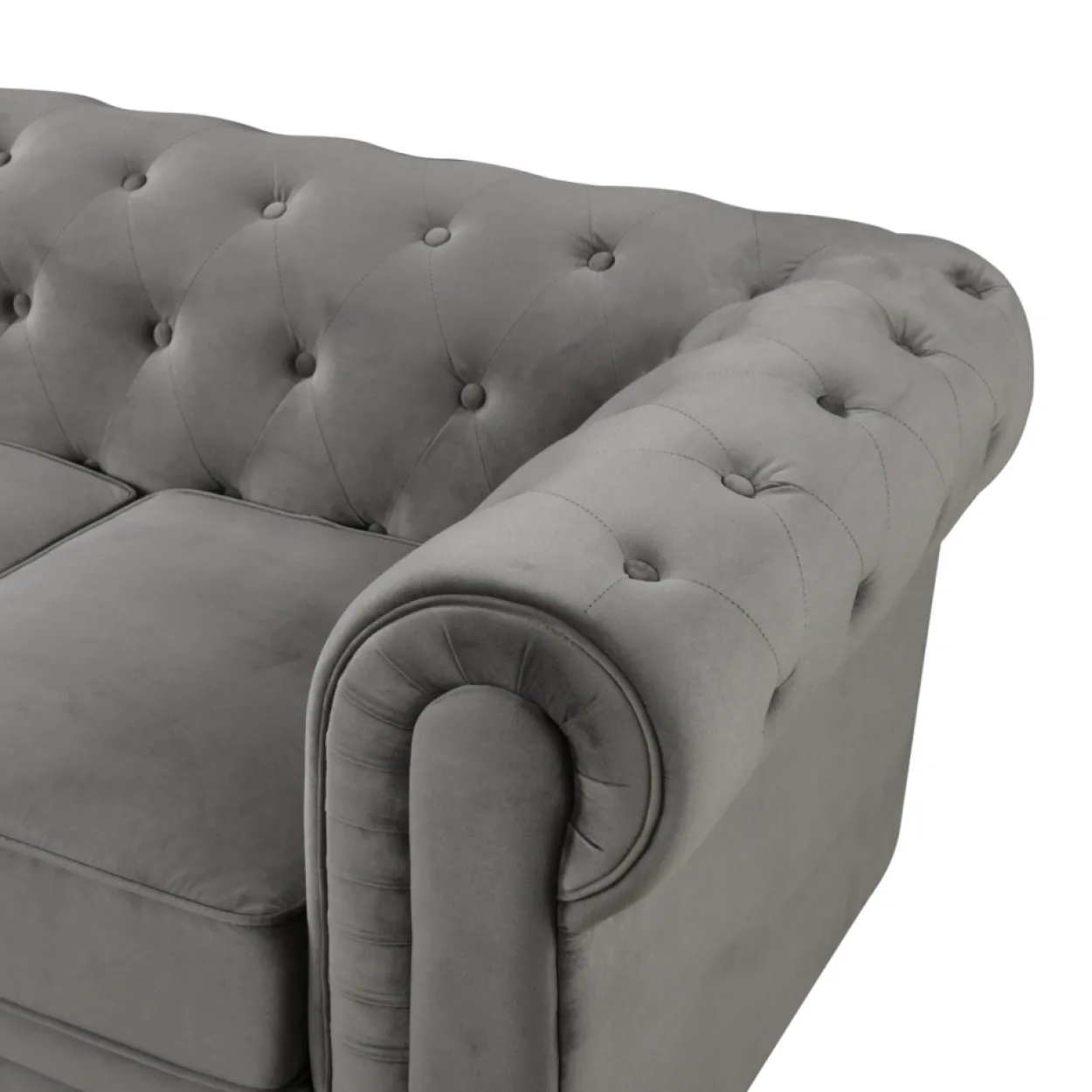3tlg. Sofa-Set gepolstert aus Samtstoff - Grau