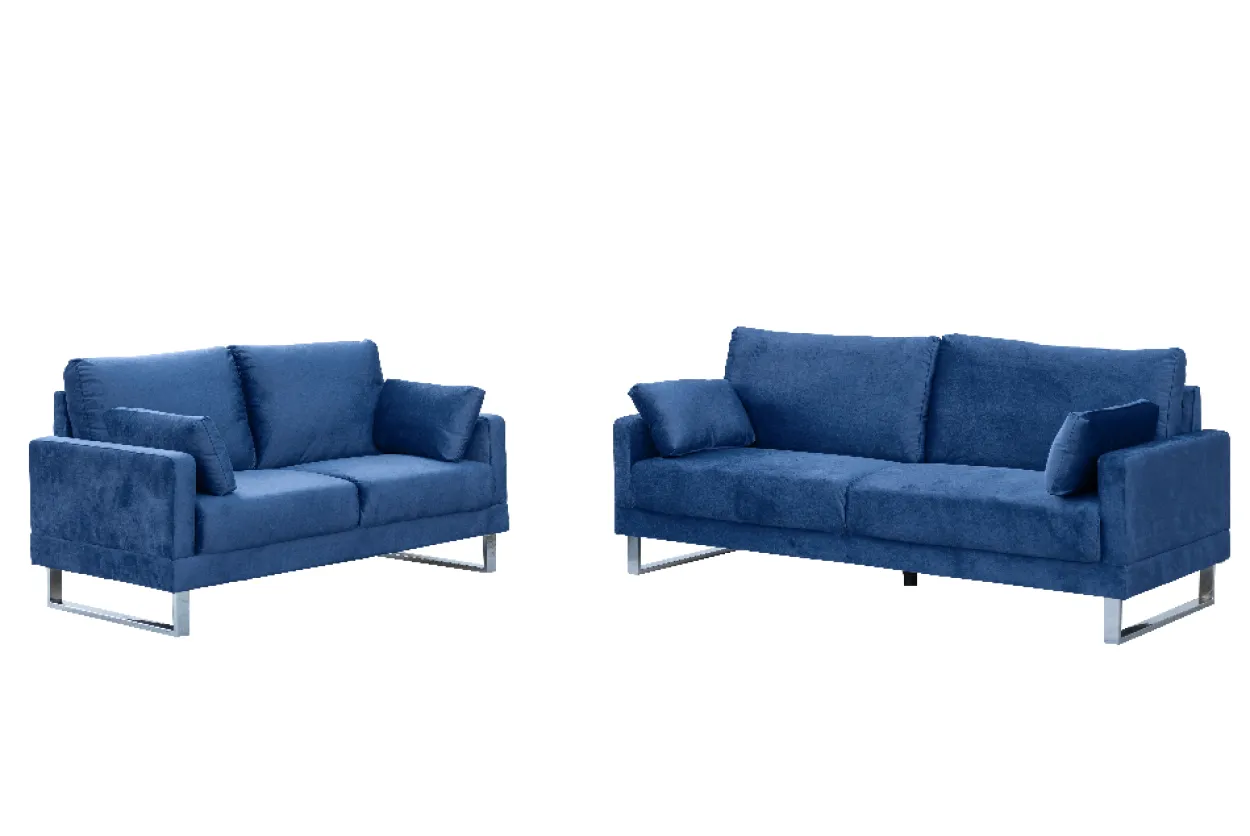 2tlg. Sofa-Set in Lederoptik - Royalblau