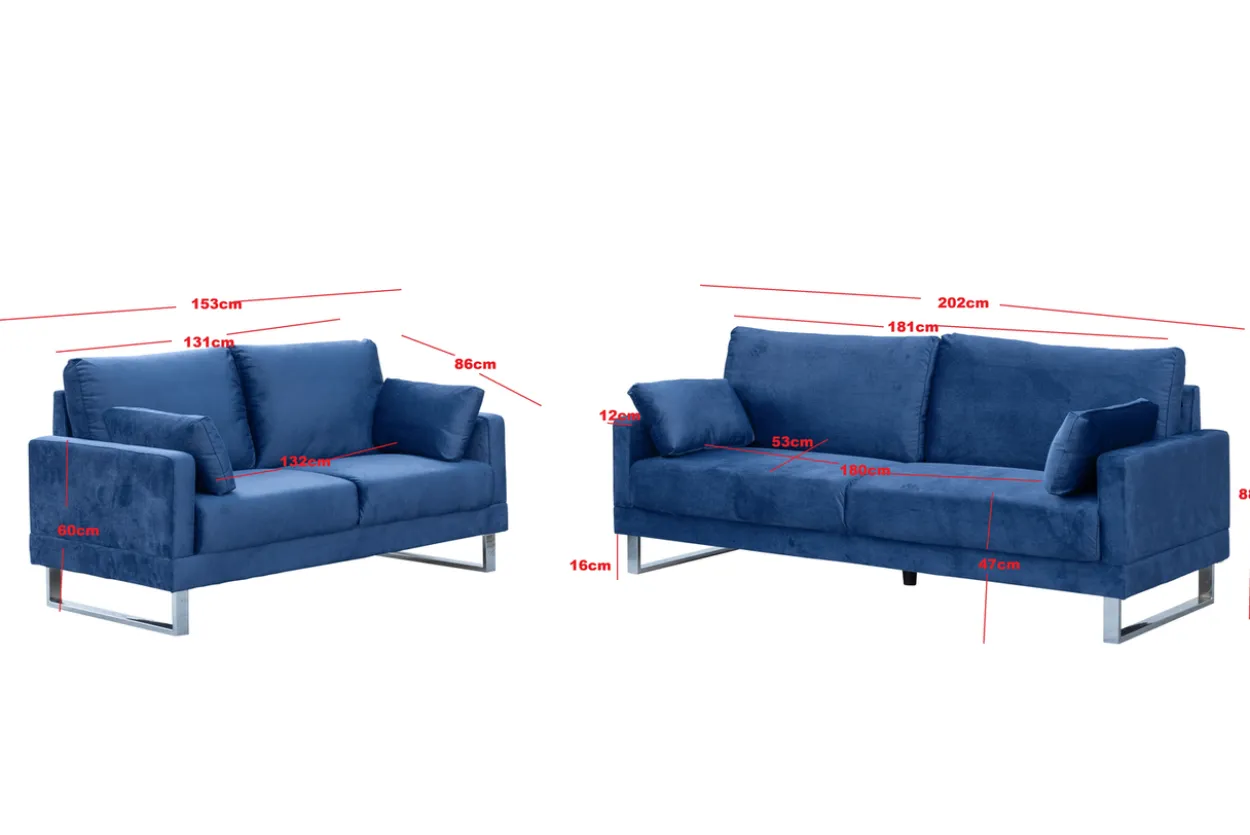 2tlg. Sofa-Set in Lederoptik - Royalblau