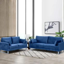 2tlg. Sofa-Set in Lederoptik - Royalblau