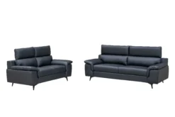 2tlg. Sofa-Set - Lederoptik in Schwarz