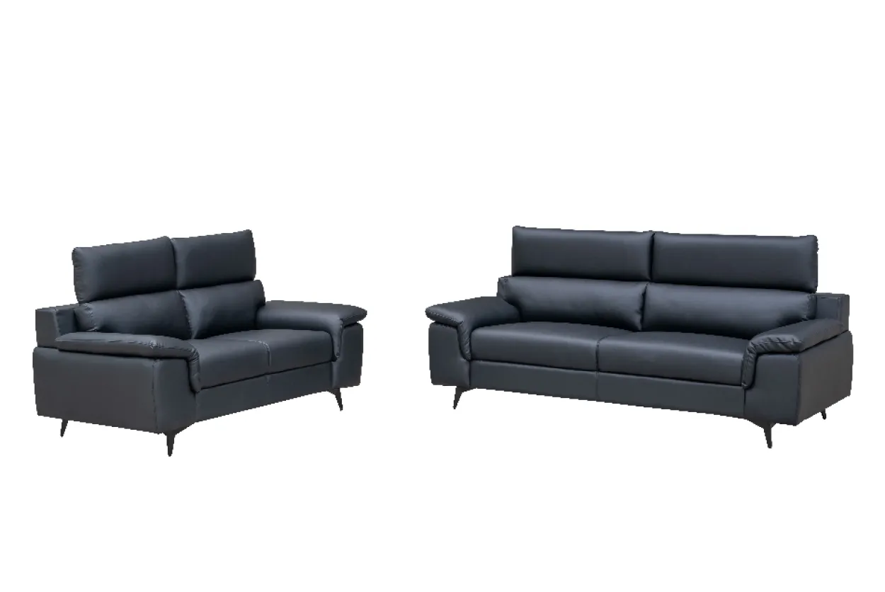 2tlg. Sofa-Set - Lederoptik in Schwarz