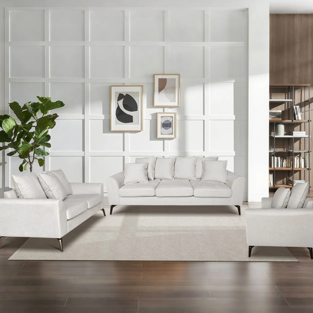 3tlg. Sofa-Set mit Kissen - Hellgrau