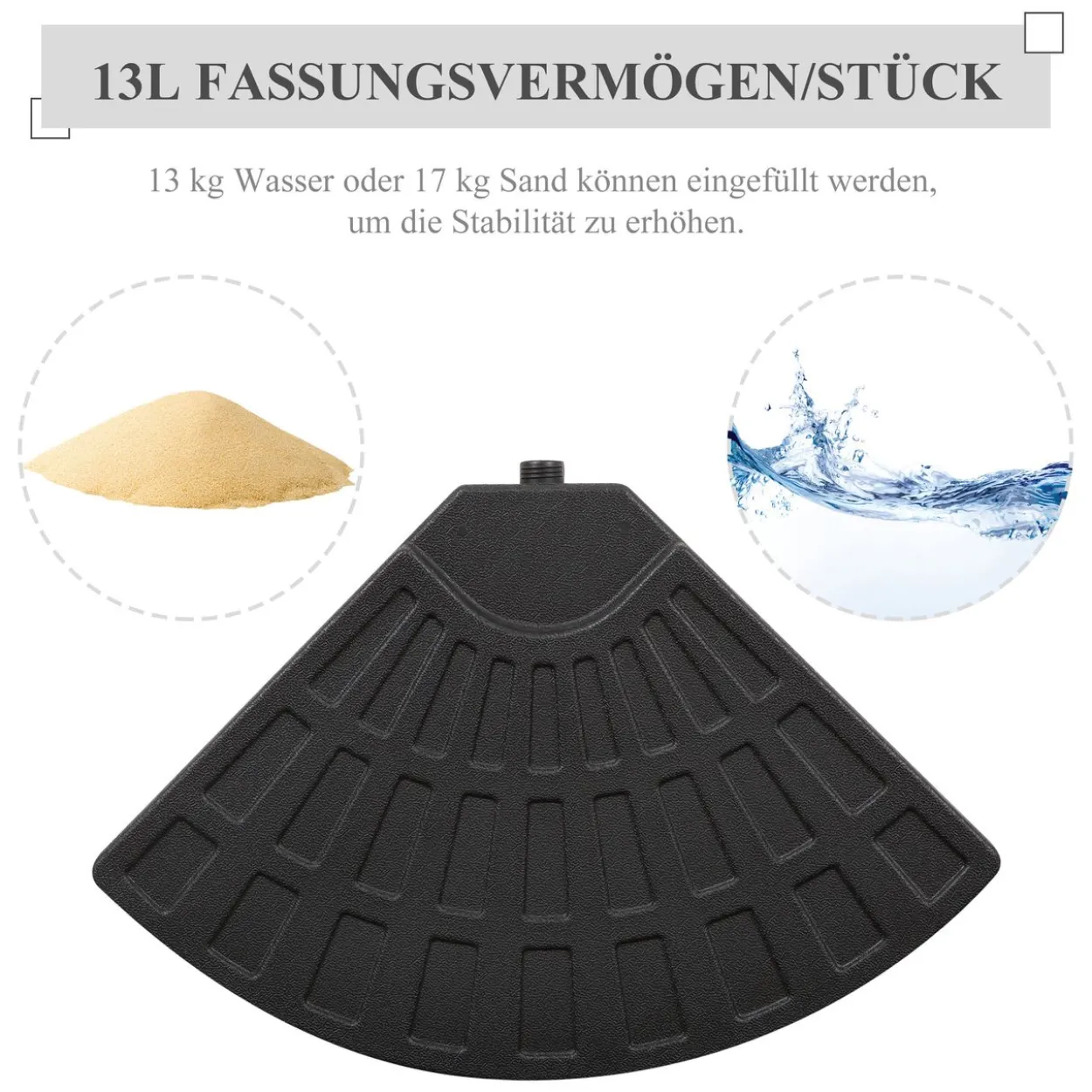 4-tlg. Sonnenschirmgewicht mit 52kg Wasser oder 68kg Sand befüllbar