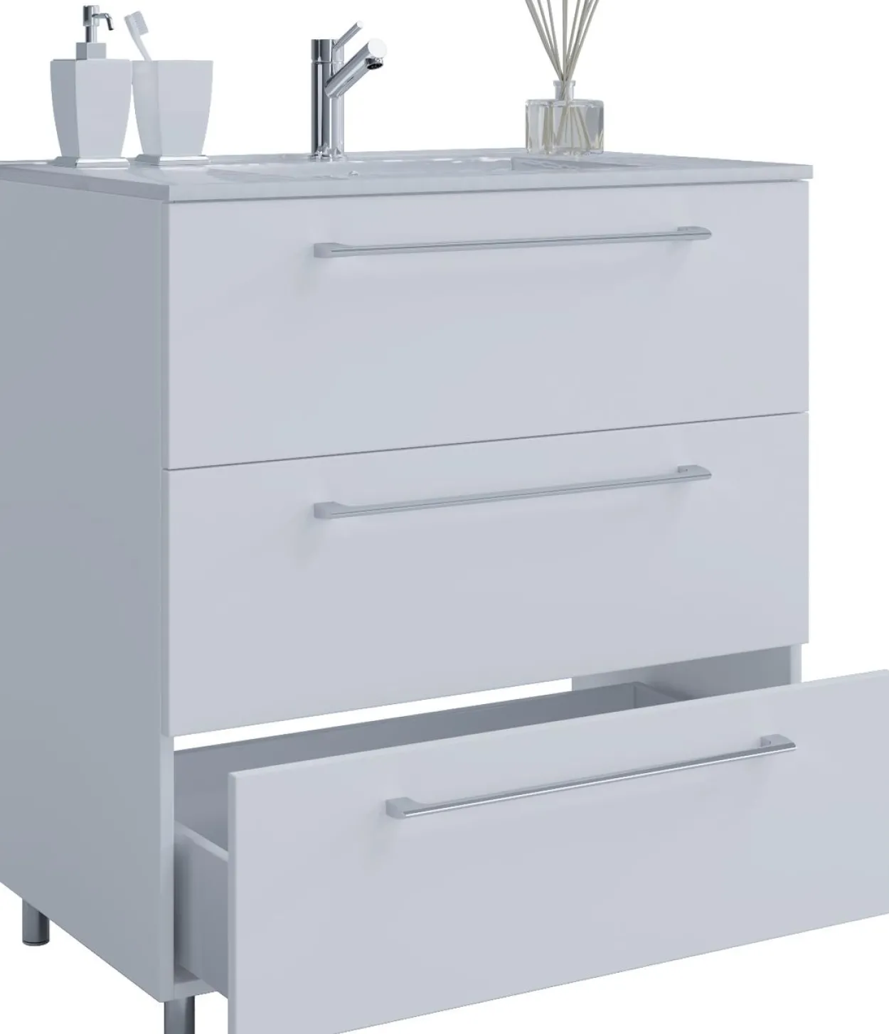 2-tlg. Stand-Badblock "Badinos 3 Schubfächer" 80cm Weiß