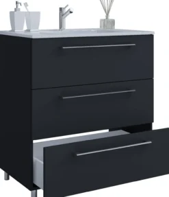 2-tlg. Stand-Badblock "Badinos 3 Schubfächer" 60cm Schwarz