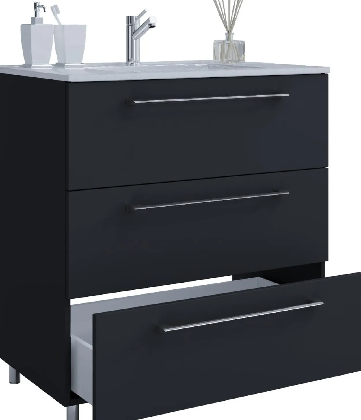 2-tlg. Stand-Badblock "Badinos 3 Schubfächer" 60cm Schwarz