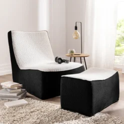 2tlg. Tatami-Sessel mit Hocker -Schwarz/Weiß