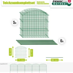 11tlg. Teichzaun Oberbogen, ca. 390 x 78,5 cm - Dunkelgrün