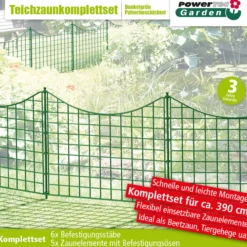 11tlg. Teichzaun Unterbogen, ca. 390 x 52,5 cm - Dunkelgrün