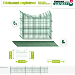 11tlg. Teichzaun Unterbogen, ca. 390 x 52,5 cm - Dunkelgrün