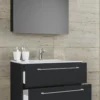3-tlg. Waschplatz 60cm 2 Schubfächer | Mit Spiegelschrank Schwarz