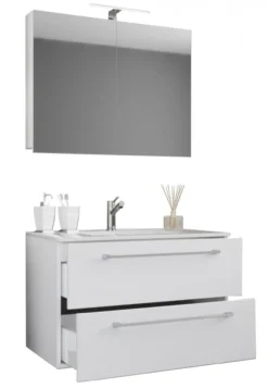 3-tlg. Waschplatz 60cm 2 Schubfächer | Mit Spiegelschrank Weiß
