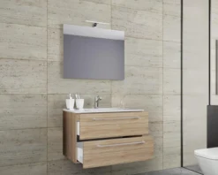 3-tlg. Waschplatz 80cm 2 Schubfächer | Mit Spiegel Sonoma-Eiche