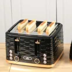 Toaster 4 Scheiben mit 7 Stufen, Auftaufunktion, Liftfunktion 1860 W Schwarz