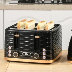Toaster 4 Scheiben mit 7 Stufen, Auftaufunktion, Liftfunktion 1860 W Schwarz